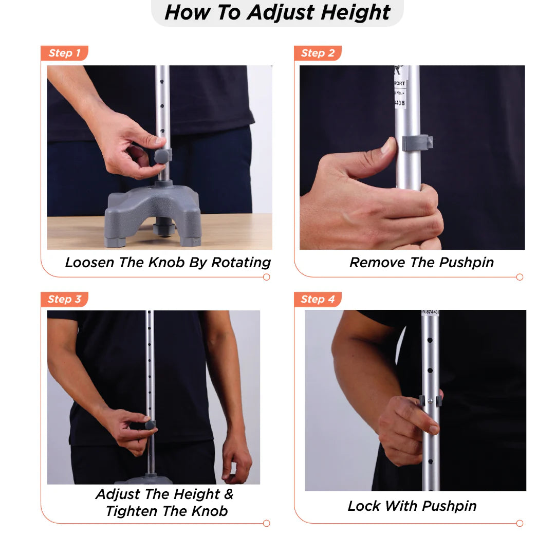 Vissco L-Shape Quadripod Walking Stick | Aluminium 4 Leg Walking Stick