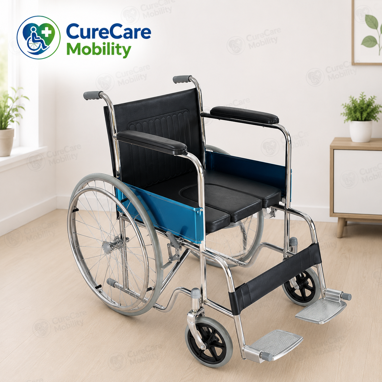 U-Cut Foldable Commode Wheelchair | Self Propelled Wheelchair with Removable Commode Bucket
