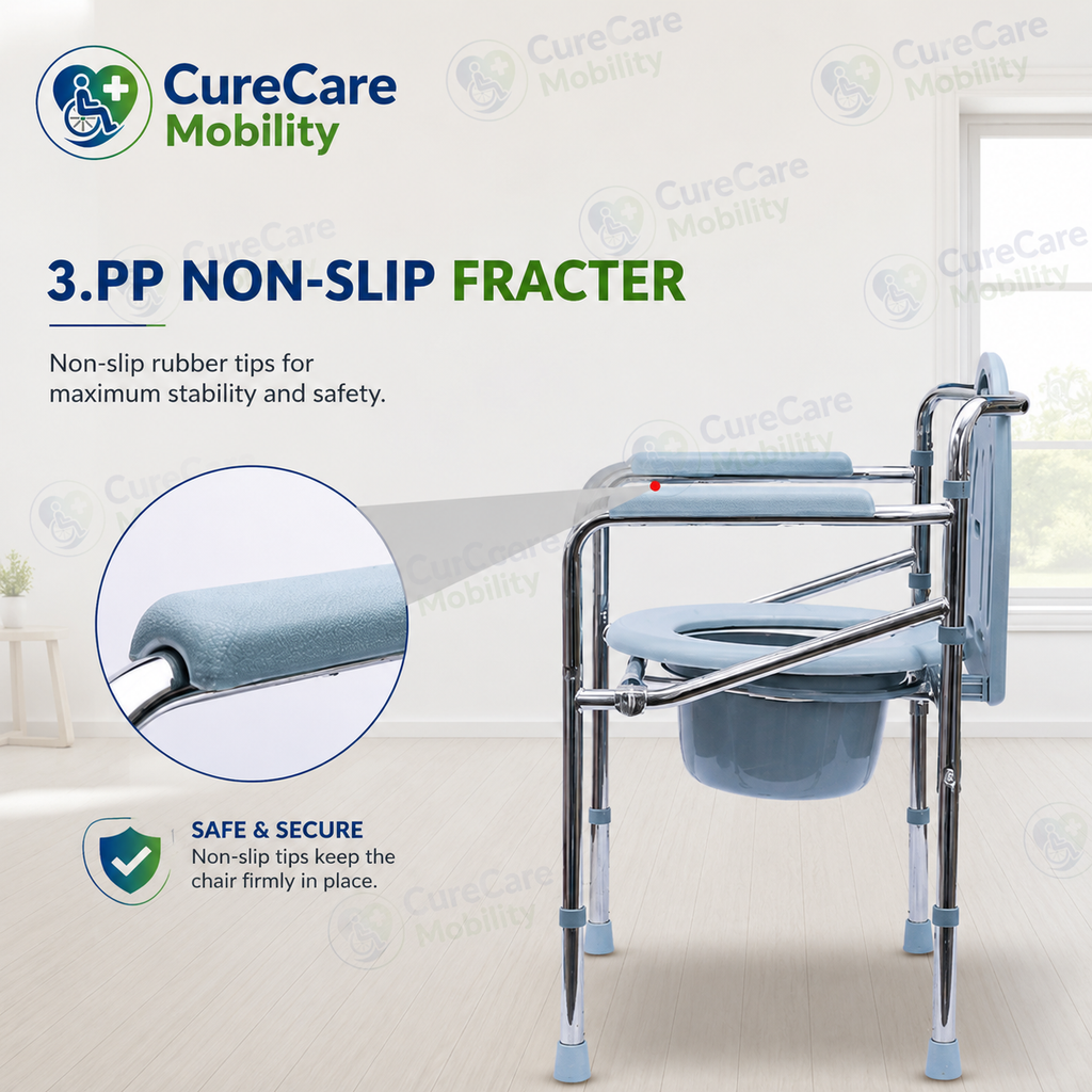 Height Adjustable Multipurpose Portable Commode Chair | Foldable Toilet Safety Chair with Bucket
